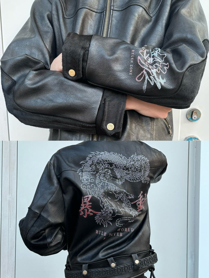 Dragon Embroidered Leather Jacket