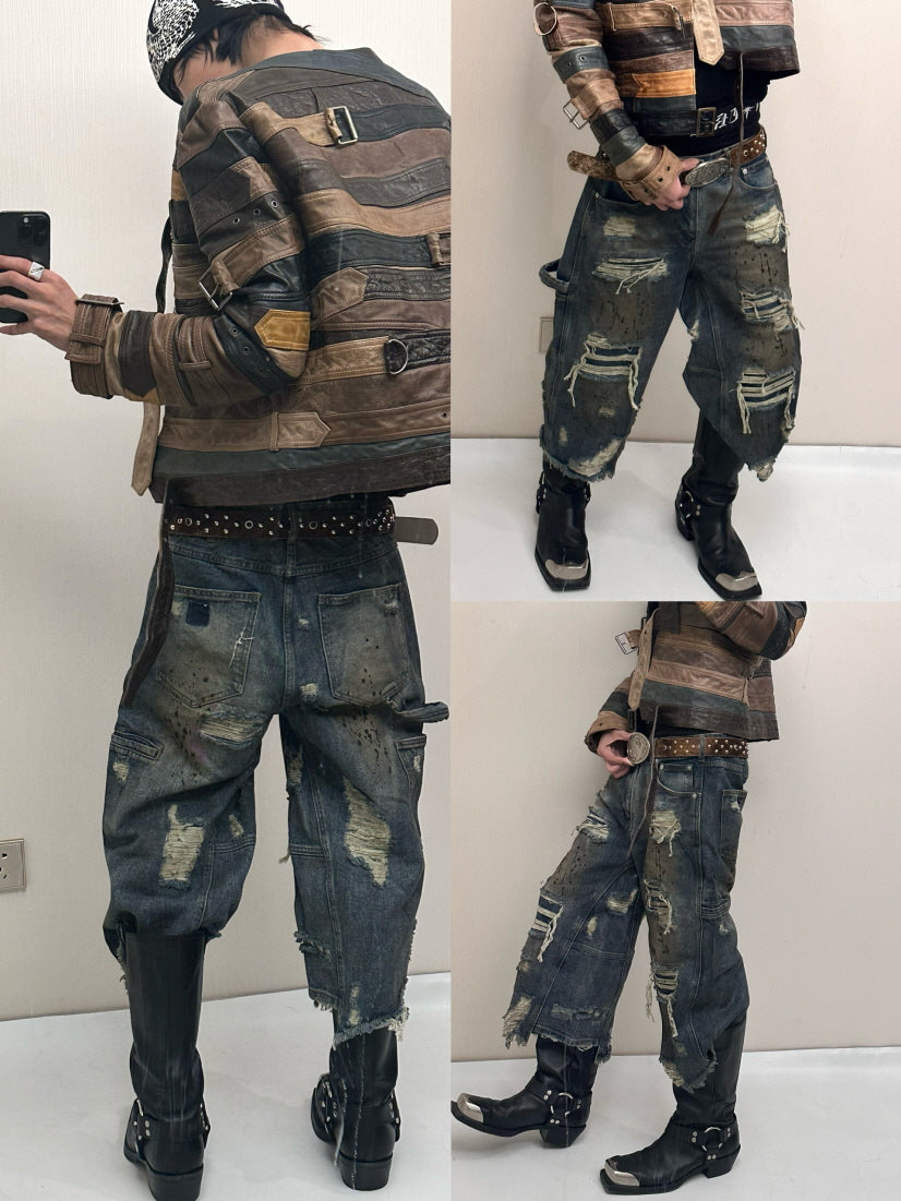 Extreme Distressed Wide-Leg Denim Shorts