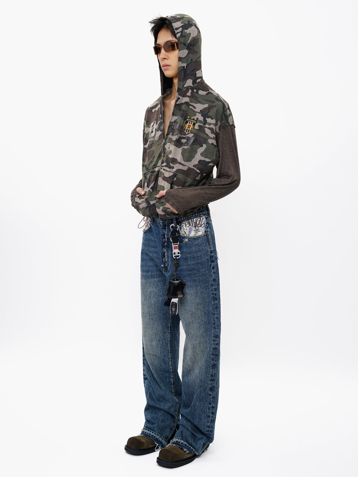 Camo Patch Vintage Zip Hoodie