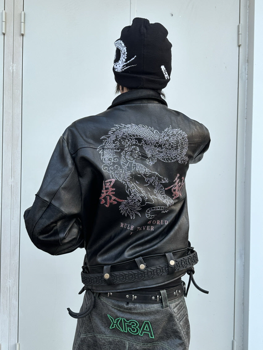 Dragon Embroidered Leather Jacket