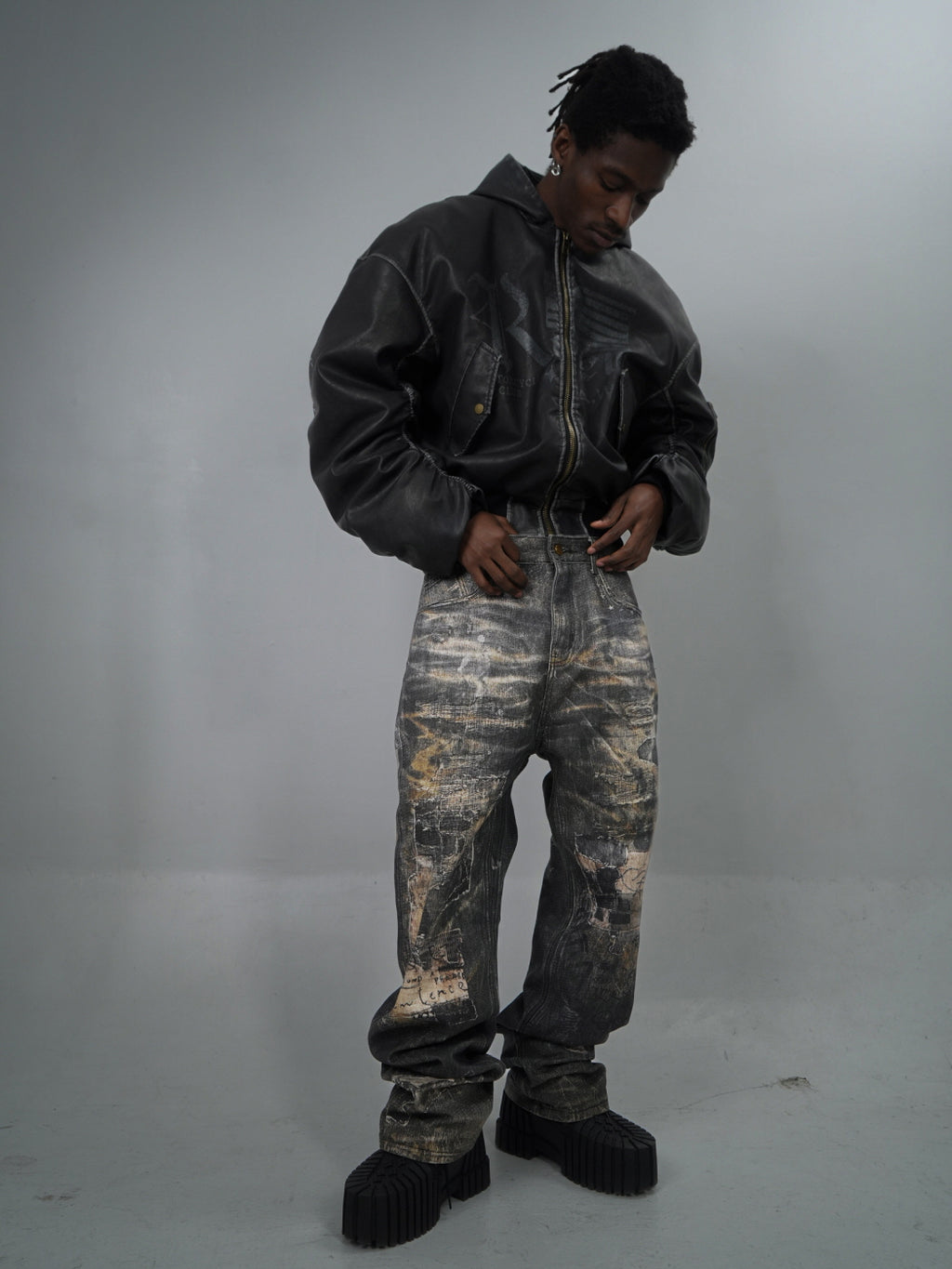 Distressed Vintage Art Patchwork Denim Pants