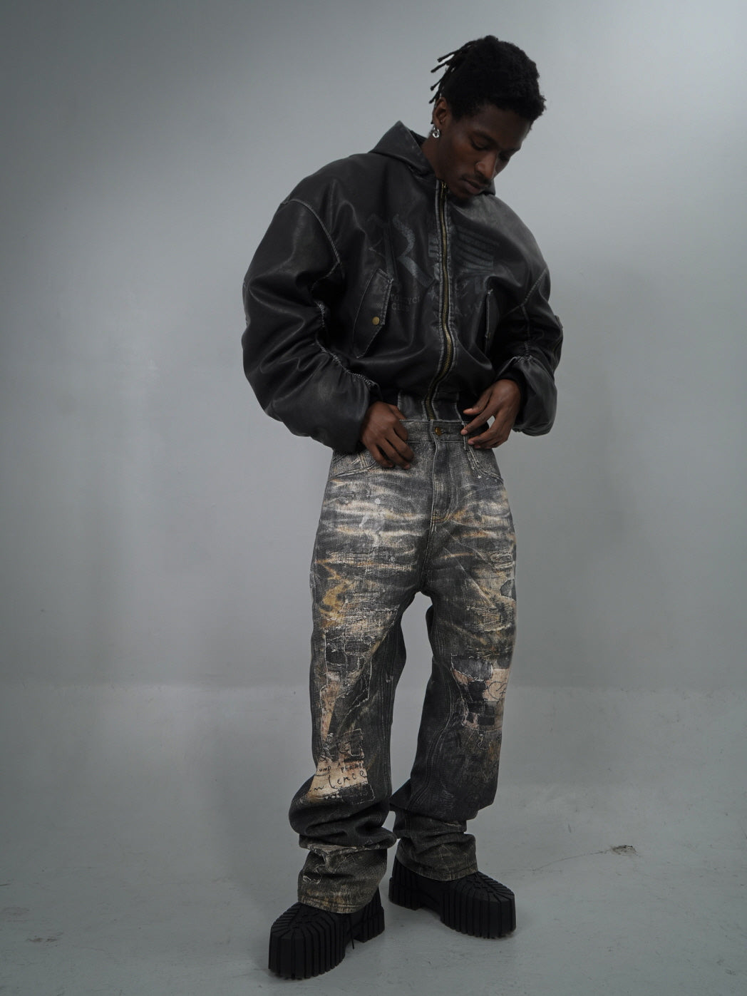 Distressed Vintage Art Patchwork Denim Pants