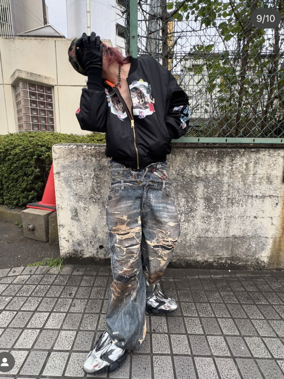 Extreme Distressed Paint-Splatter Wide Jeans