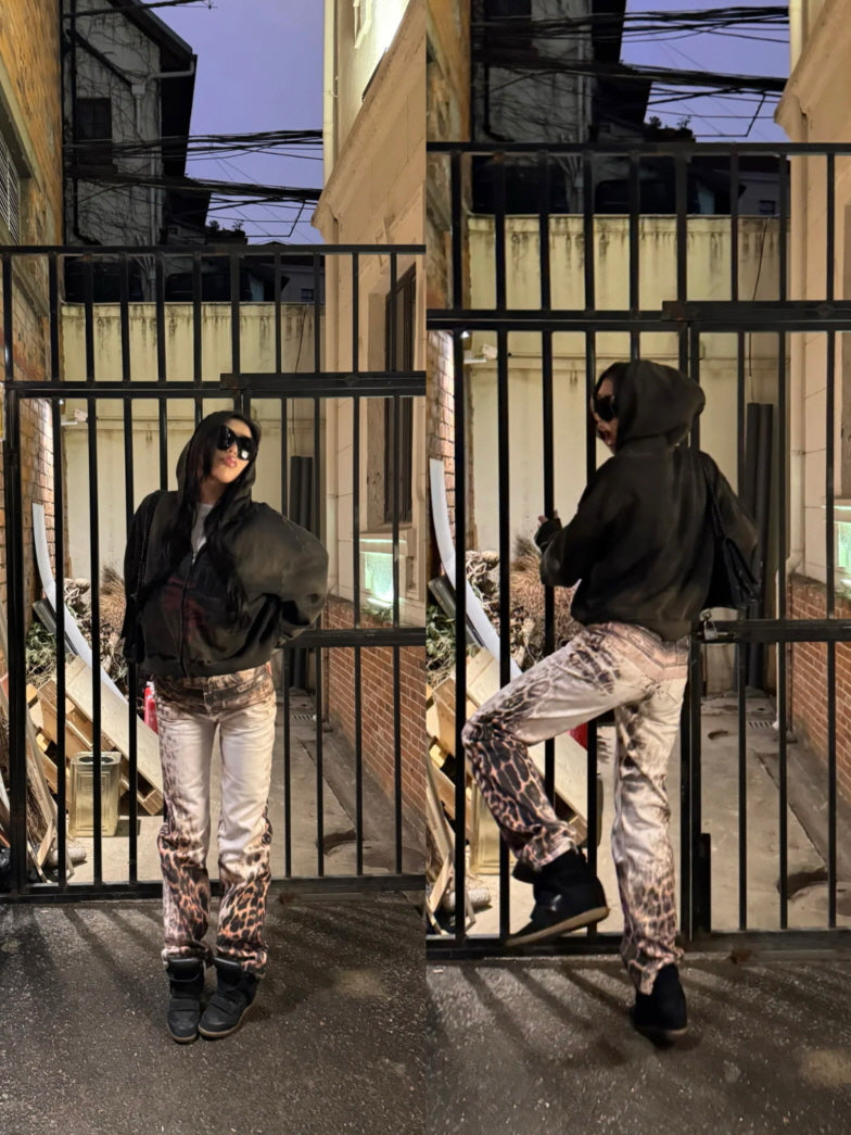 Distressed Zip-Up Hoodie with Faded Graphic