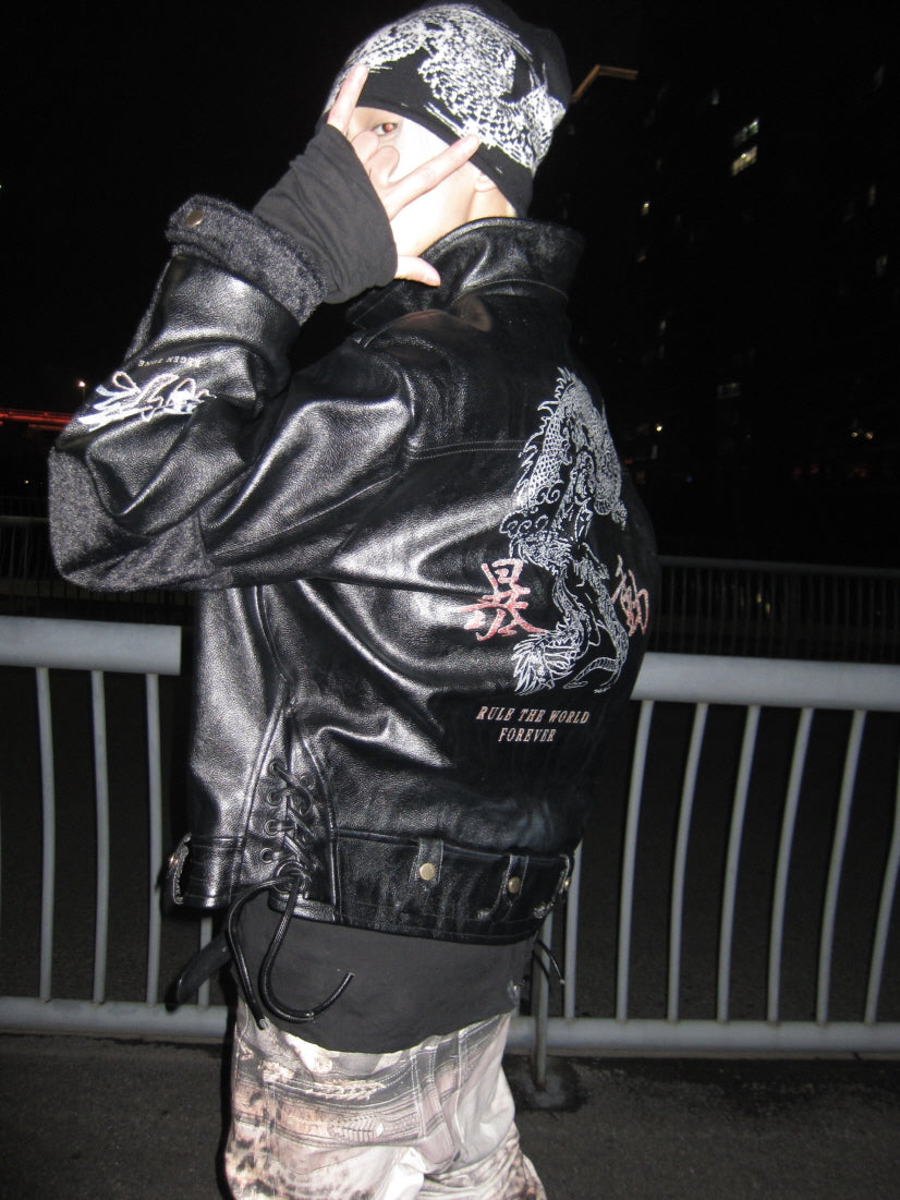 Dragon Embroidered Leather Jacket