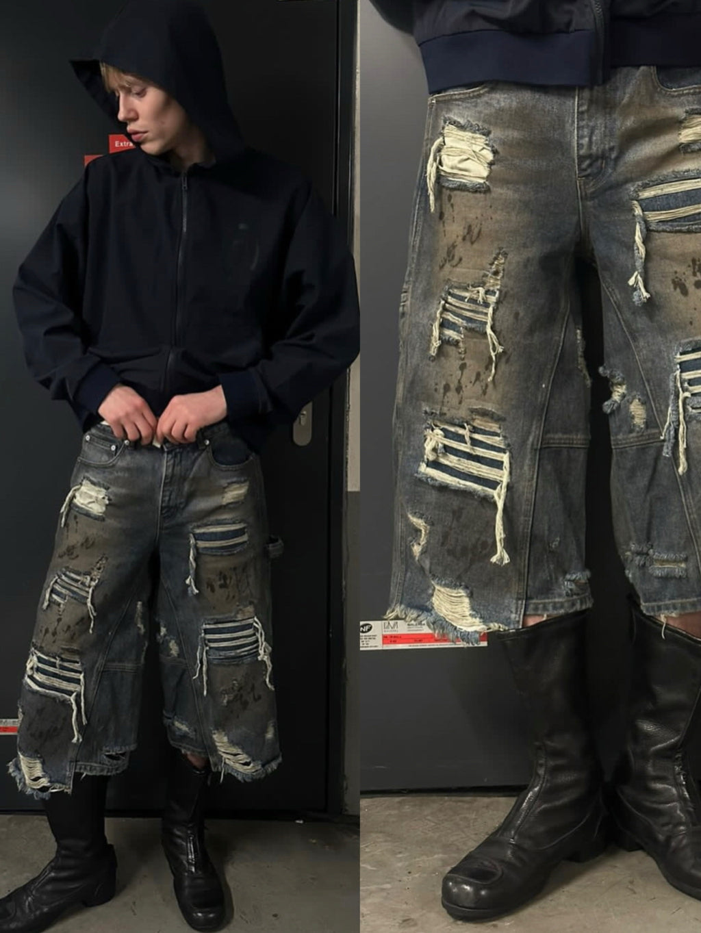 Extreme Distressed Wide-Leg Denim Shorts