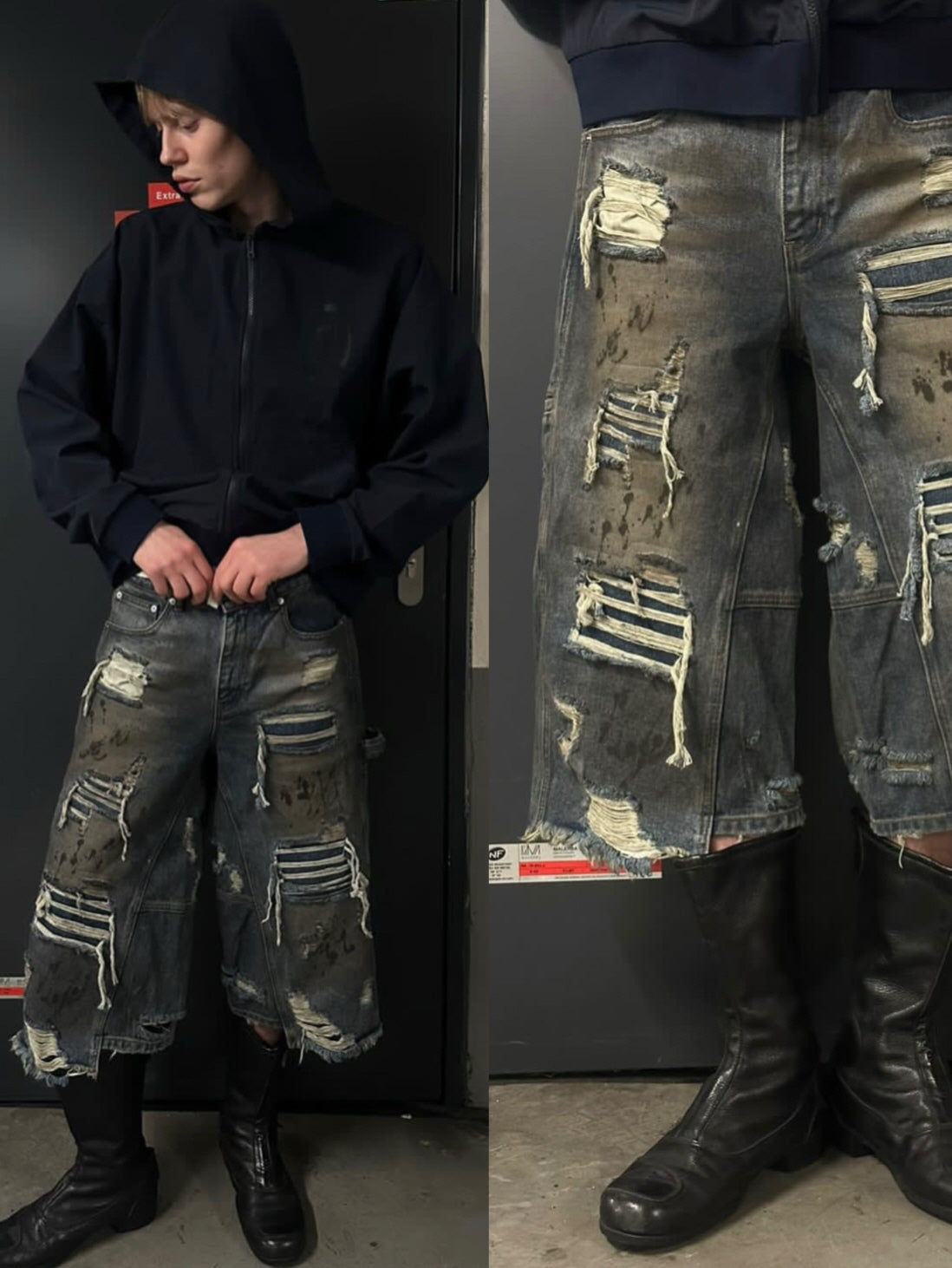 Extreme Distressed Wide-Leg Denim Shorts