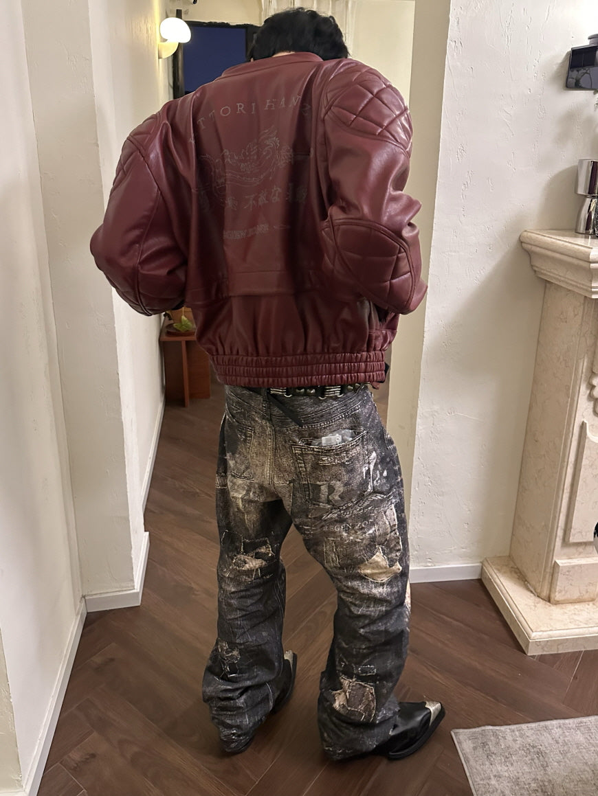 Distressed Vintage Art Patchwork Denim Pants
