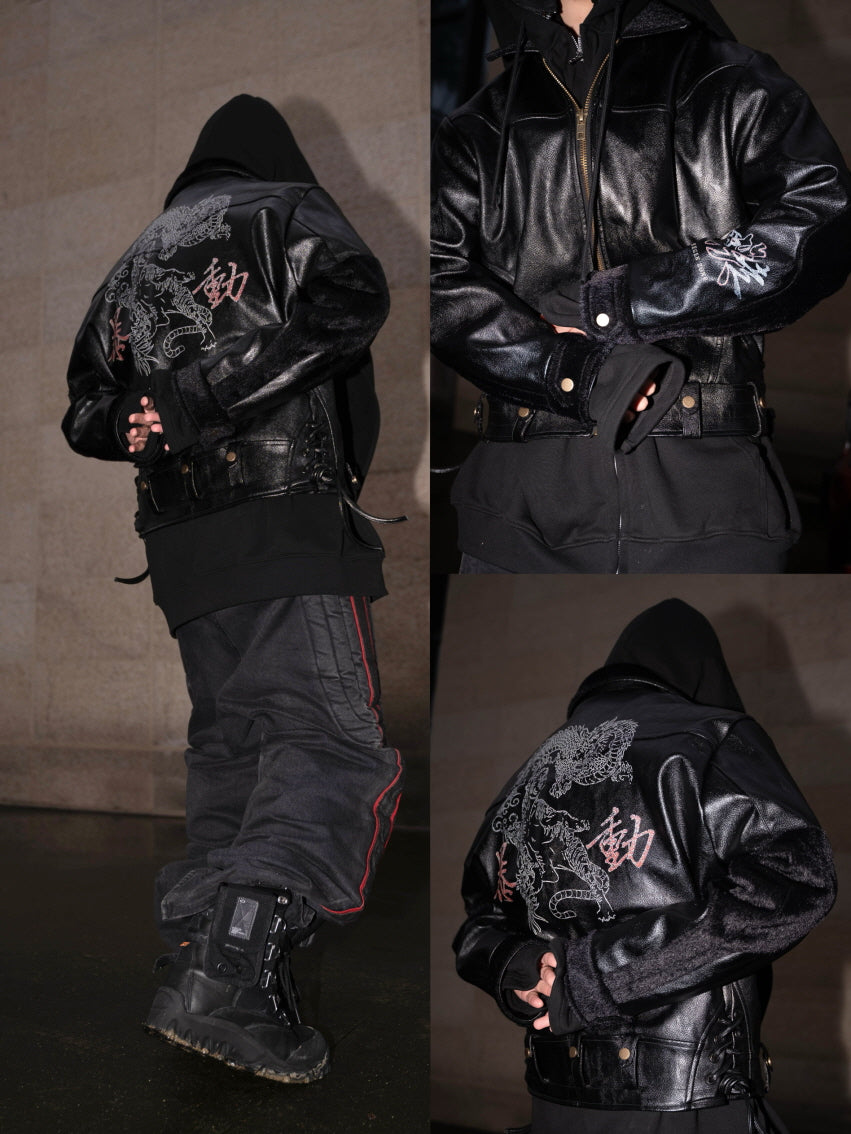Dragon Embroidered Leather Jacket