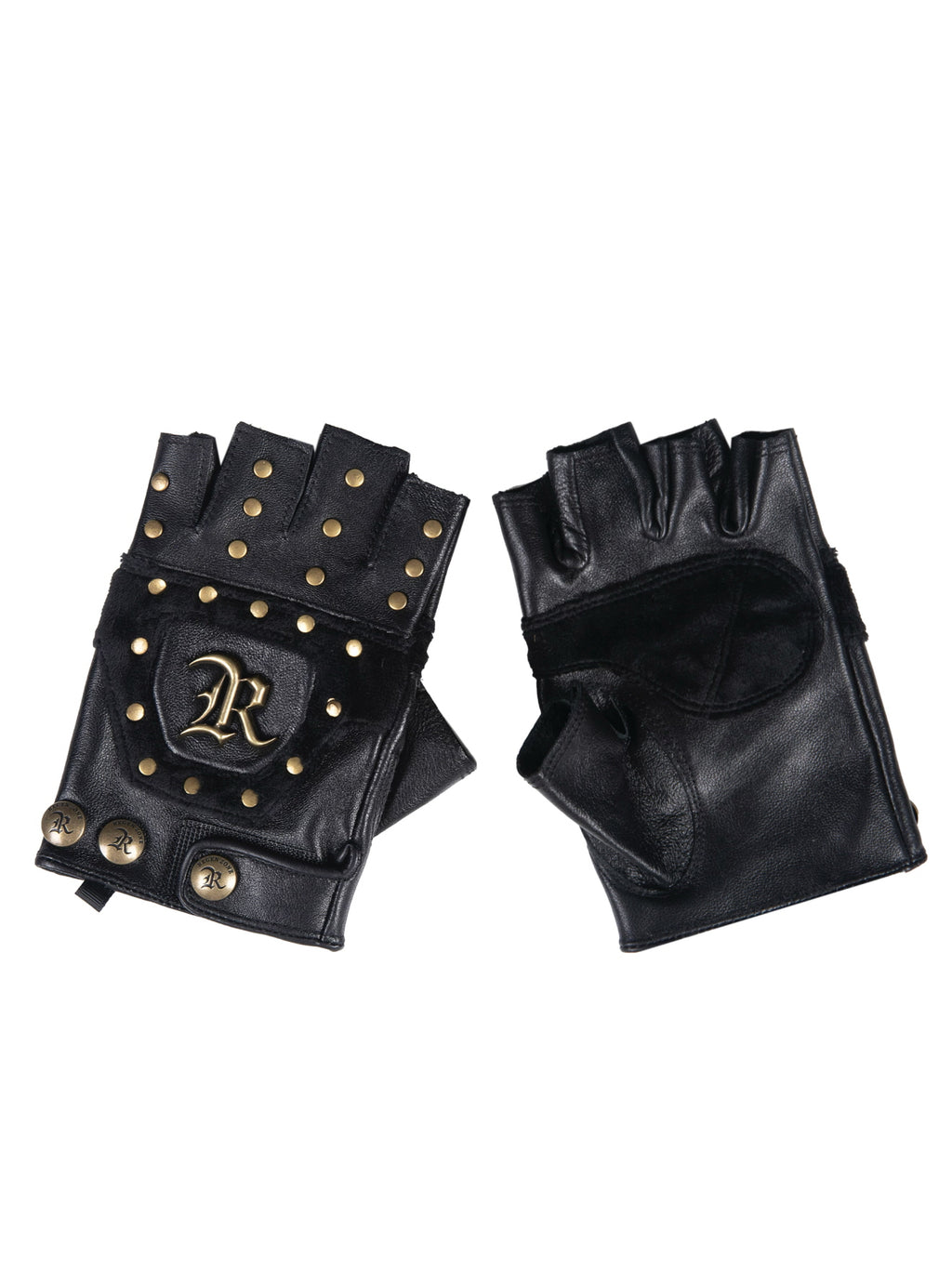 R-Studded Leather Fingerless Gloves