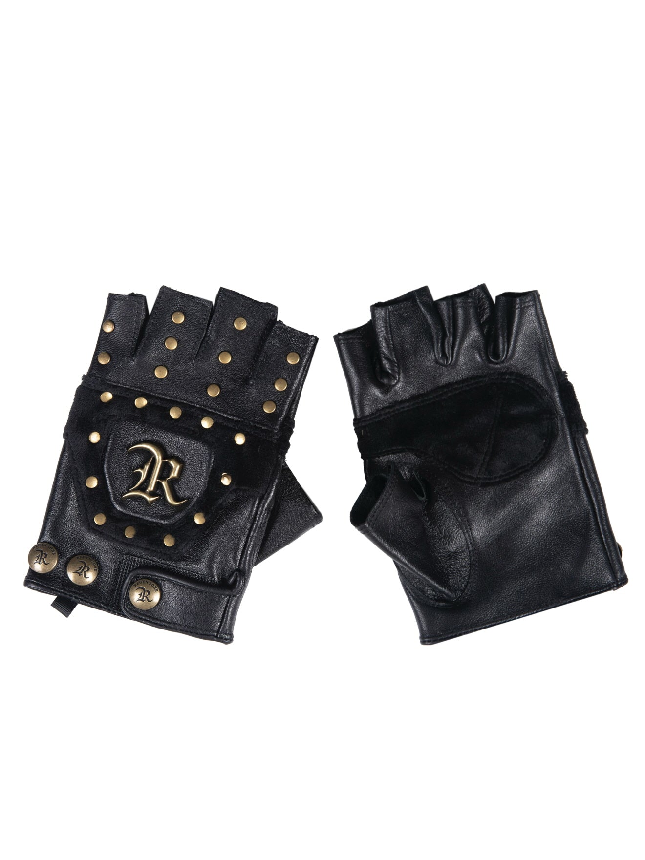 R-Studded Leather Fingerless Gloves