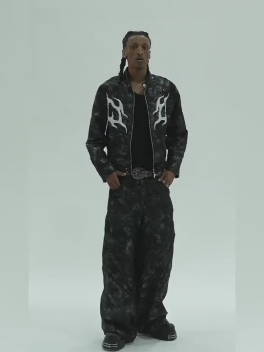 Cracked Texture Wide Pants