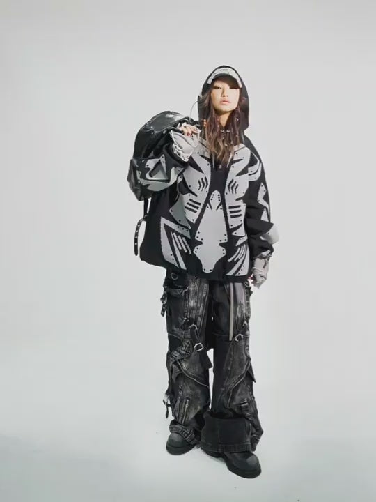 Tactical Washed Wide-Leg Jeans