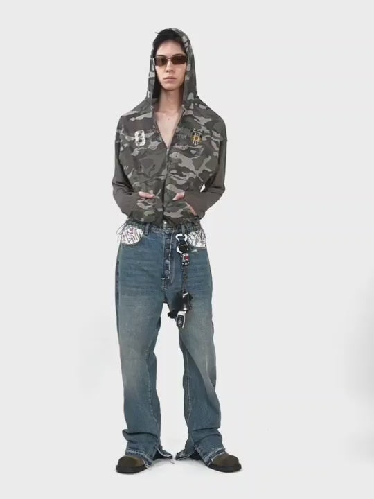 Camo Patch Vintage Zip Hoodie