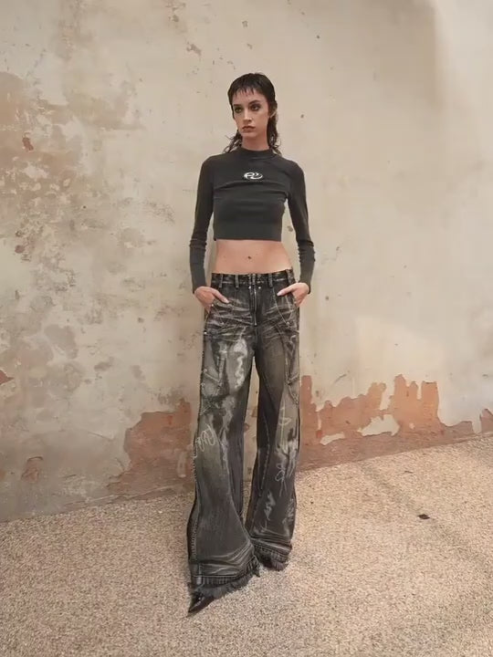 Smoky Black Bleach Black Wide Jeans