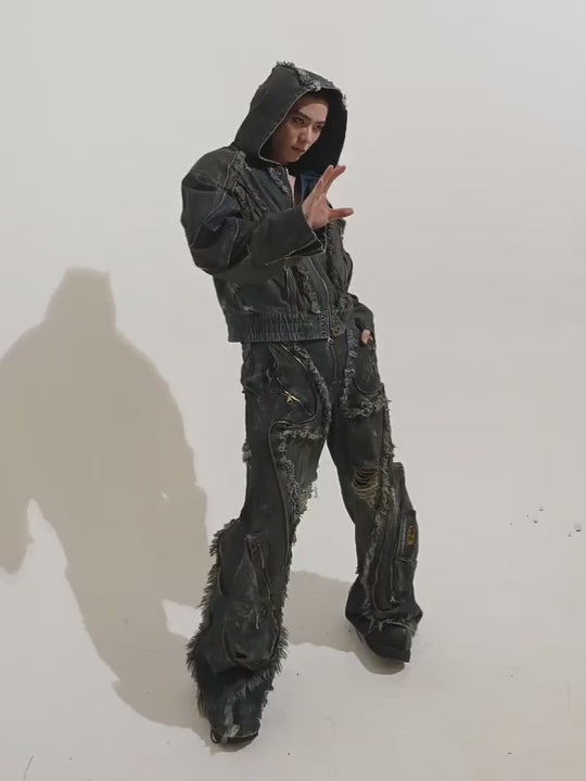 Distressed Multi-Zip Denim Pants