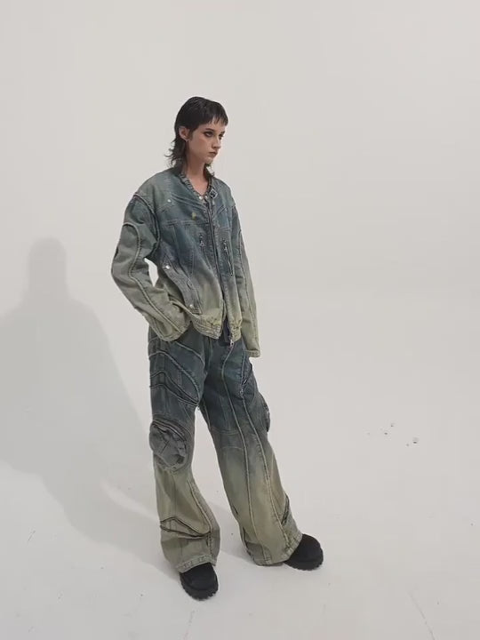 Gradient Zip-Curve Denim Pants
