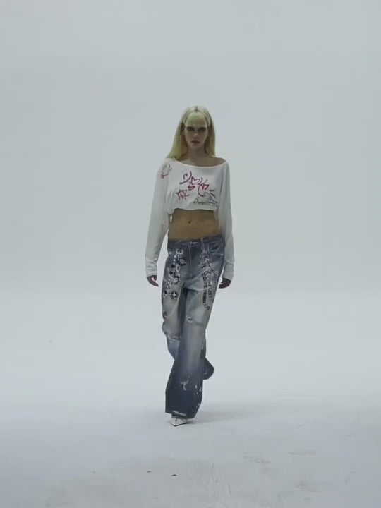 Charm Chain Graphic Wide Jeans